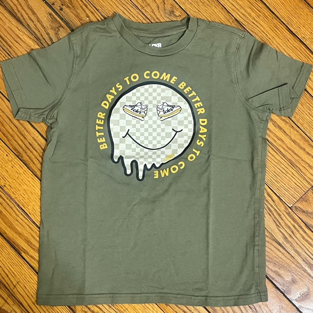 Kids Olive Green T-Shirt with Smiley Graphic